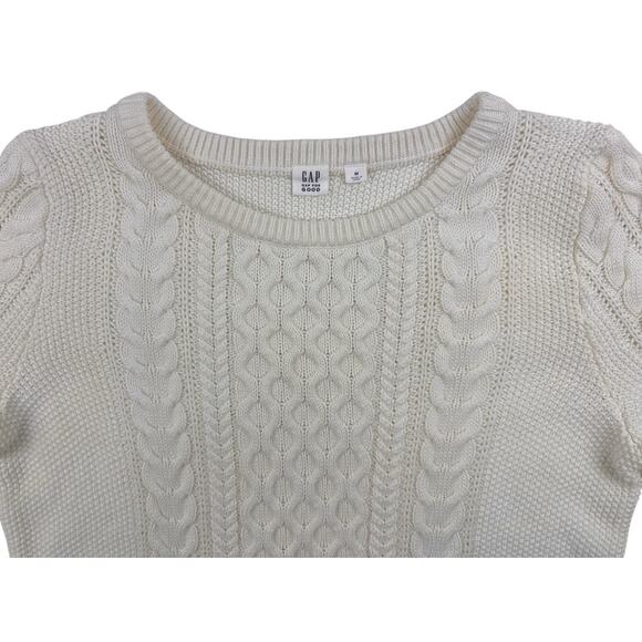 GAP Sweater Womens Cream Cable Knit Crew Neck Fishermans Chunky Preppy Medium - Picture 6 of 9